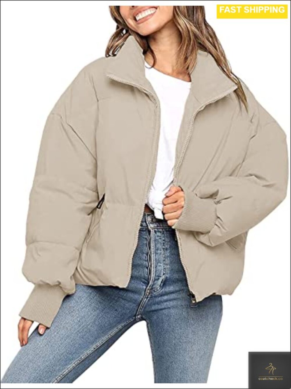 Womens Long Sleeve Quilted Puffer Jacket Baggy Oversized Zip Winter Coat